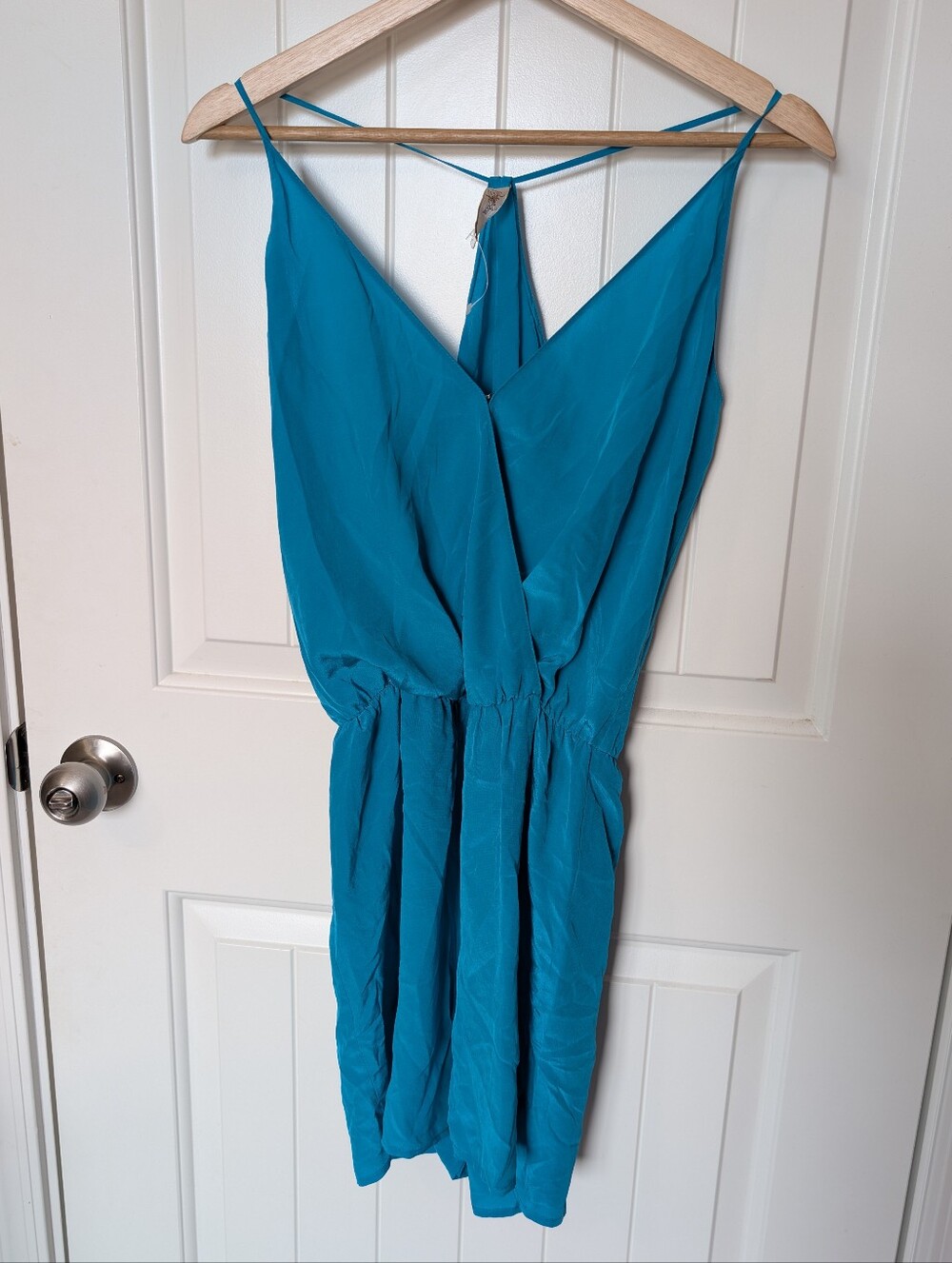 Rory Beca Racer Back Silk Romper Small Turquoise